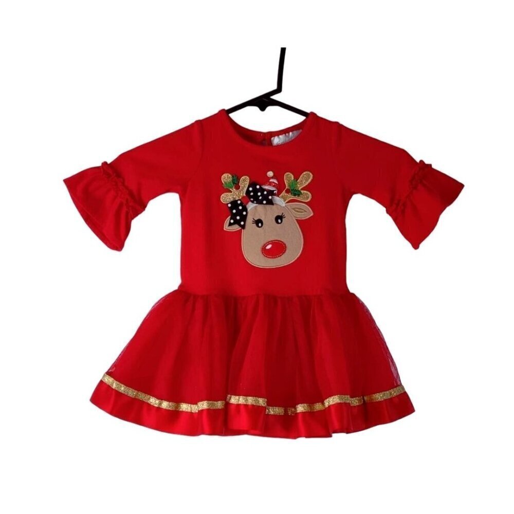 Cute Red Christmas Dress Rudolph Reindeer Tutu Skirt Gold 18M Emily Rose Holiday